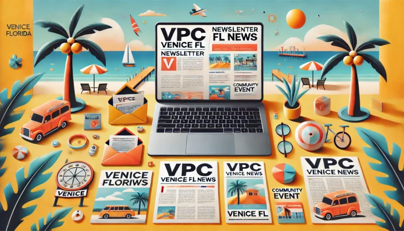 VPC Venice FL News Newsletter Stay updated with "VPC Venice FL News Newsletter" for community events, local updates, and the latest Venice, Florida news. Alt Text Image: An inviting scene featuring a newsletter design, beach vibes, and local elements representing VPC Venice FL News.